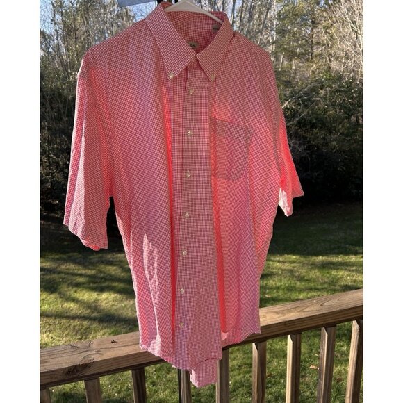 Peter Millar Men's XL Short Sleeve Button Down Shirt Check Salmon Cotton - Picture 7 of 16